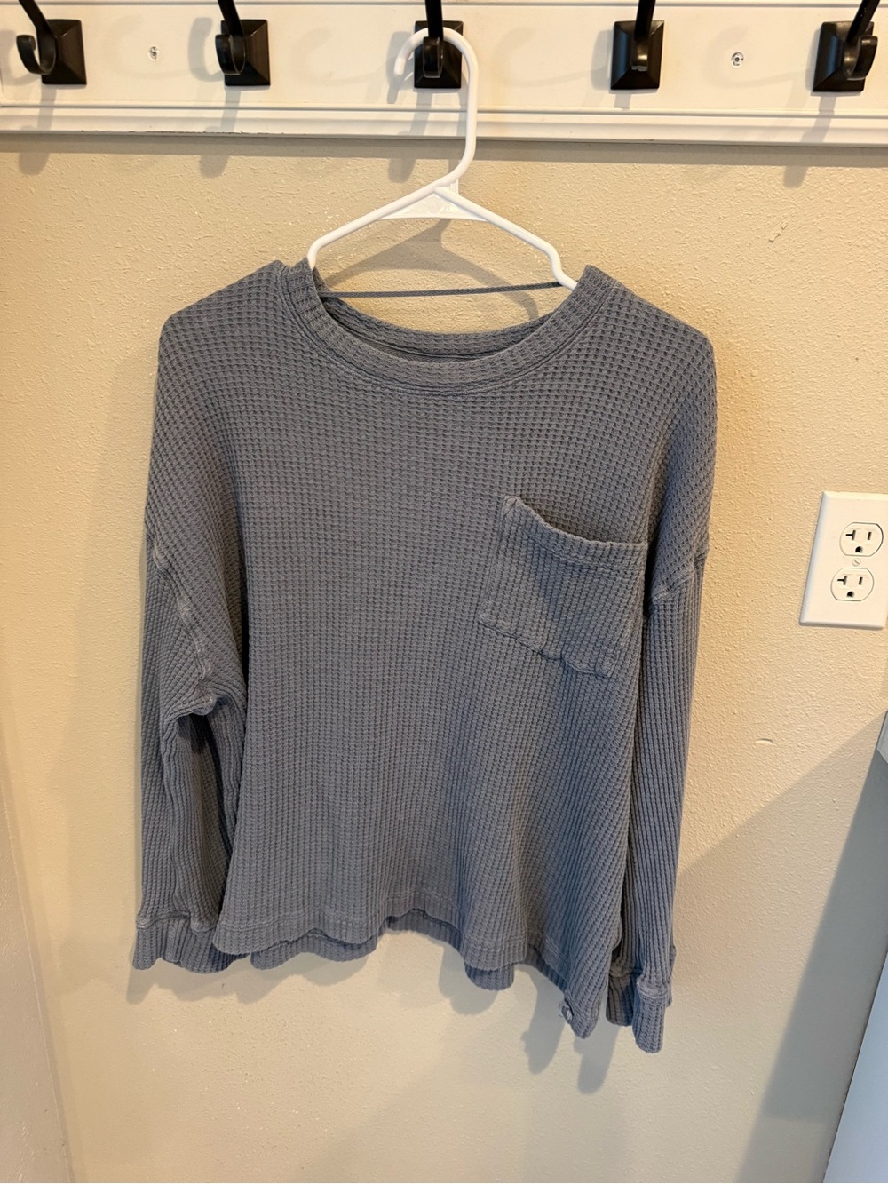 We The Free waffle-Knit Long Sleeve Pocket Sweater - Gray